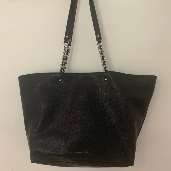 Rebecca Minkoff Chain Tote Pebble Leather Carryall Bag Black Large NWOT - Picture 1 of 15